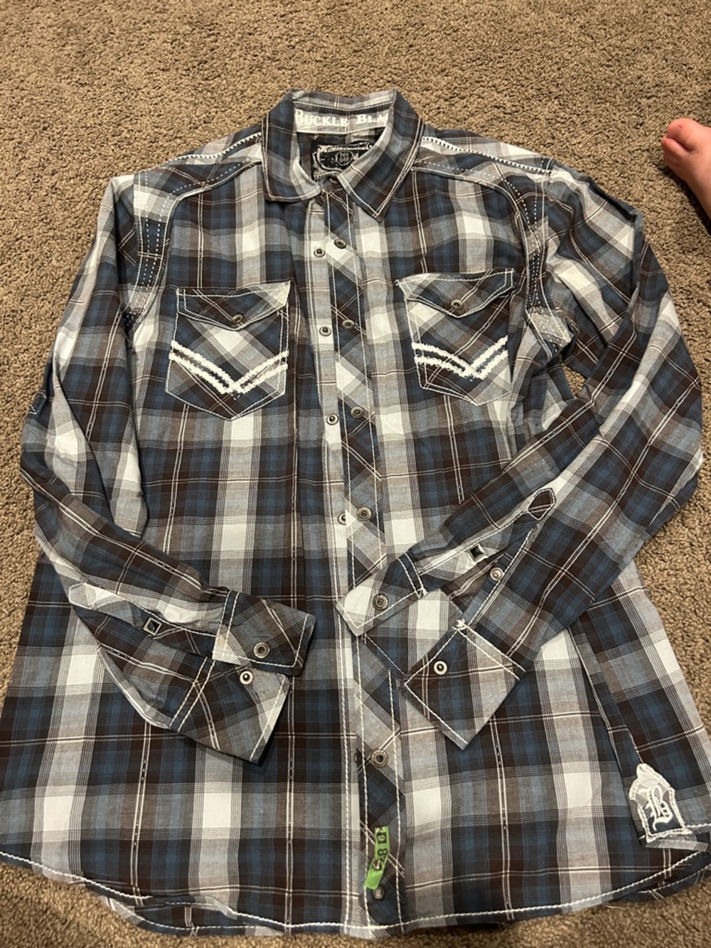 Buckle Men's Brown and Blue Plaid Button-Down Shirt